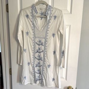 White Tunic with Blue Embroidery